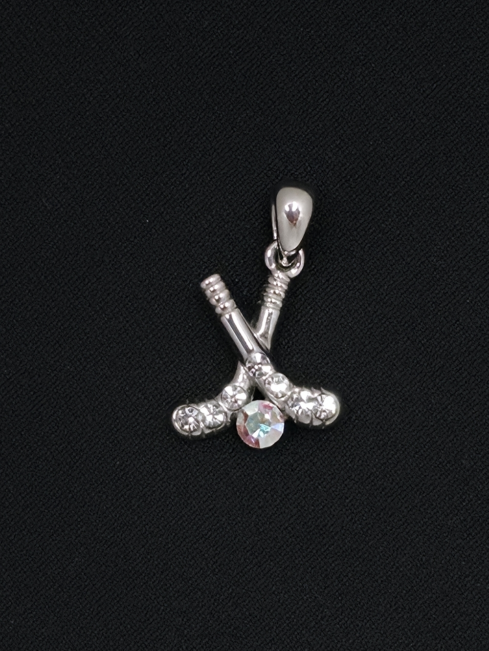 Source Unknown Swarovski Crystal Field Hockey Sticks & Ball Pendant - Silver Pt